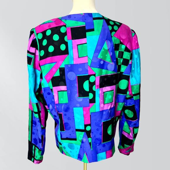 Vintage 80s Anne Crimmins For Umi Collection Abstract Silk Jacket - Picture 4 of 5